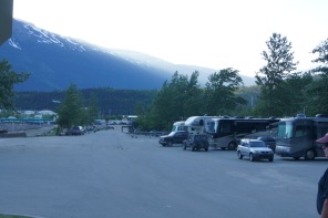 Our campsite is in the parking lot at the Skagway Harbor