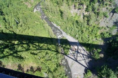 Shadow of the train on the bridge over Hurricane Gulch
