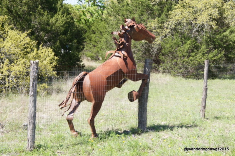 Sculpture at the entrance to a ranch